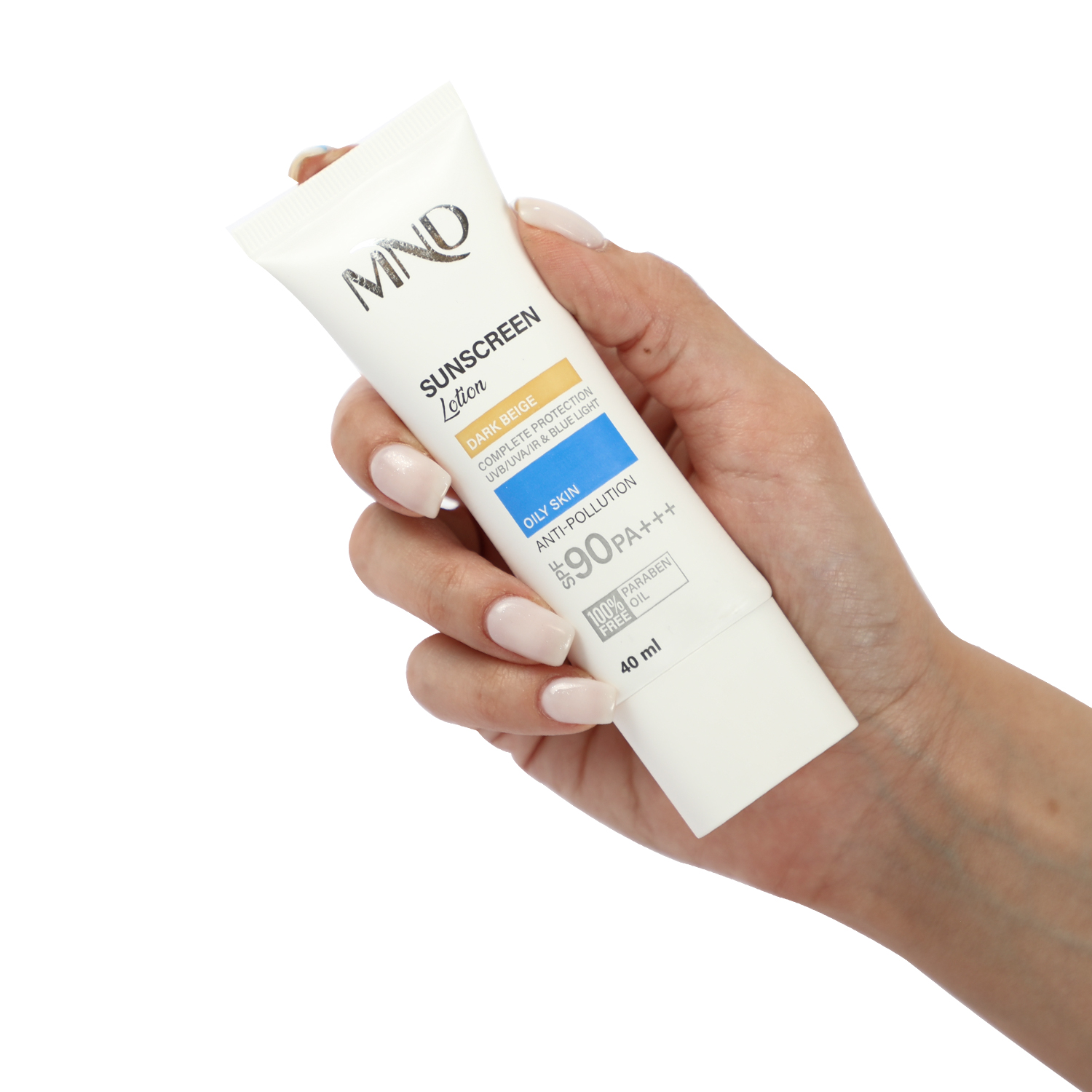 9527194168 لوسیون ضدآفتاب SPF 90 پوست چرب بژ تیره ام ان دی