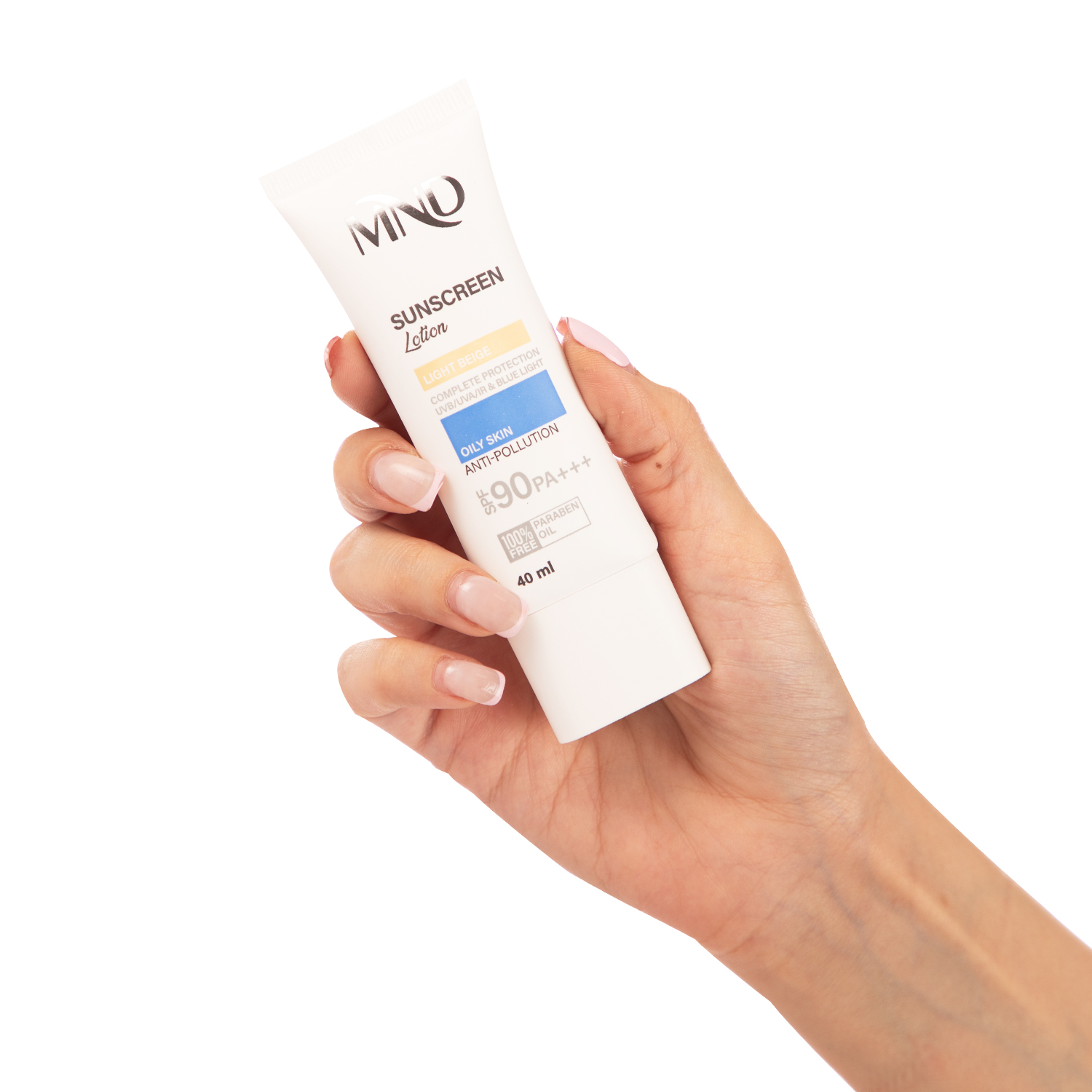 9527194180 لوسیون ضدآفتاب SPF 90 پوست چرب بژ روشن ام ان دی