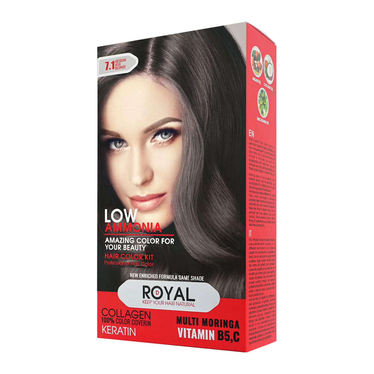 222315007804 کیت رنگ مو بلوند دودی متوسط رویال کد 7.1