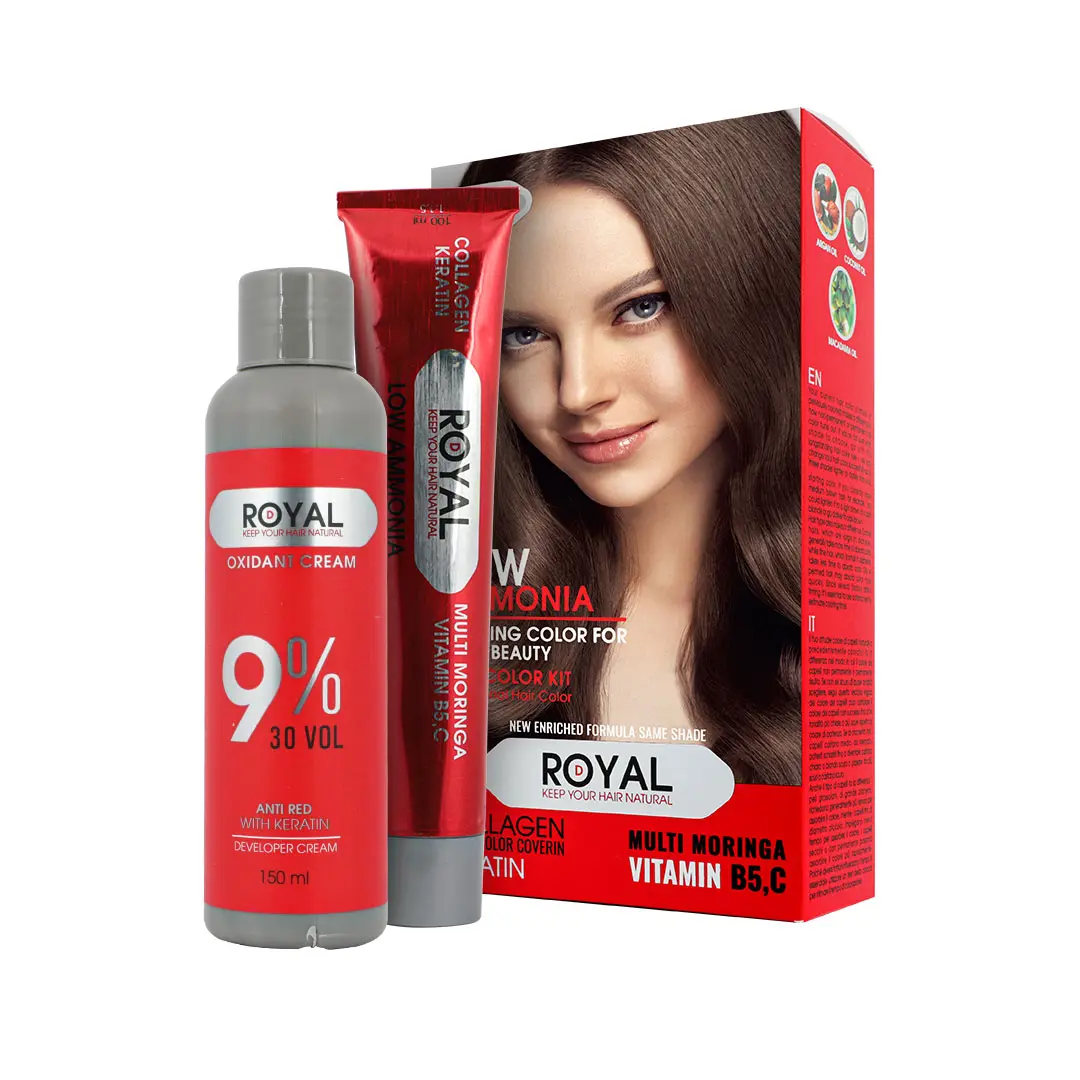 222315007814 کیت رنگ مو قهوه ای متوسط رویال کد 7