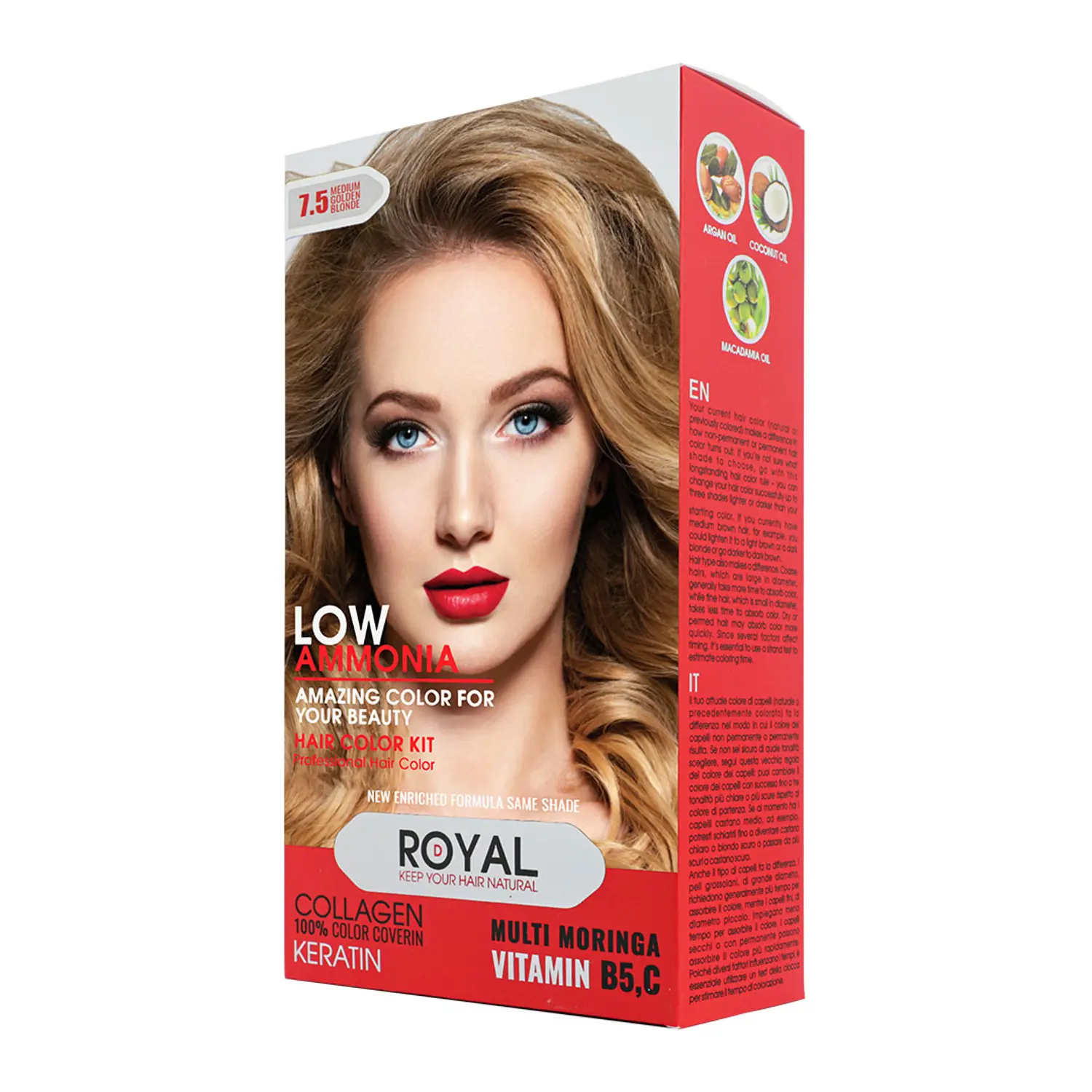 222315007843 کیت رنگ مو بلوند طلایی متوسط رویال کد 7.5